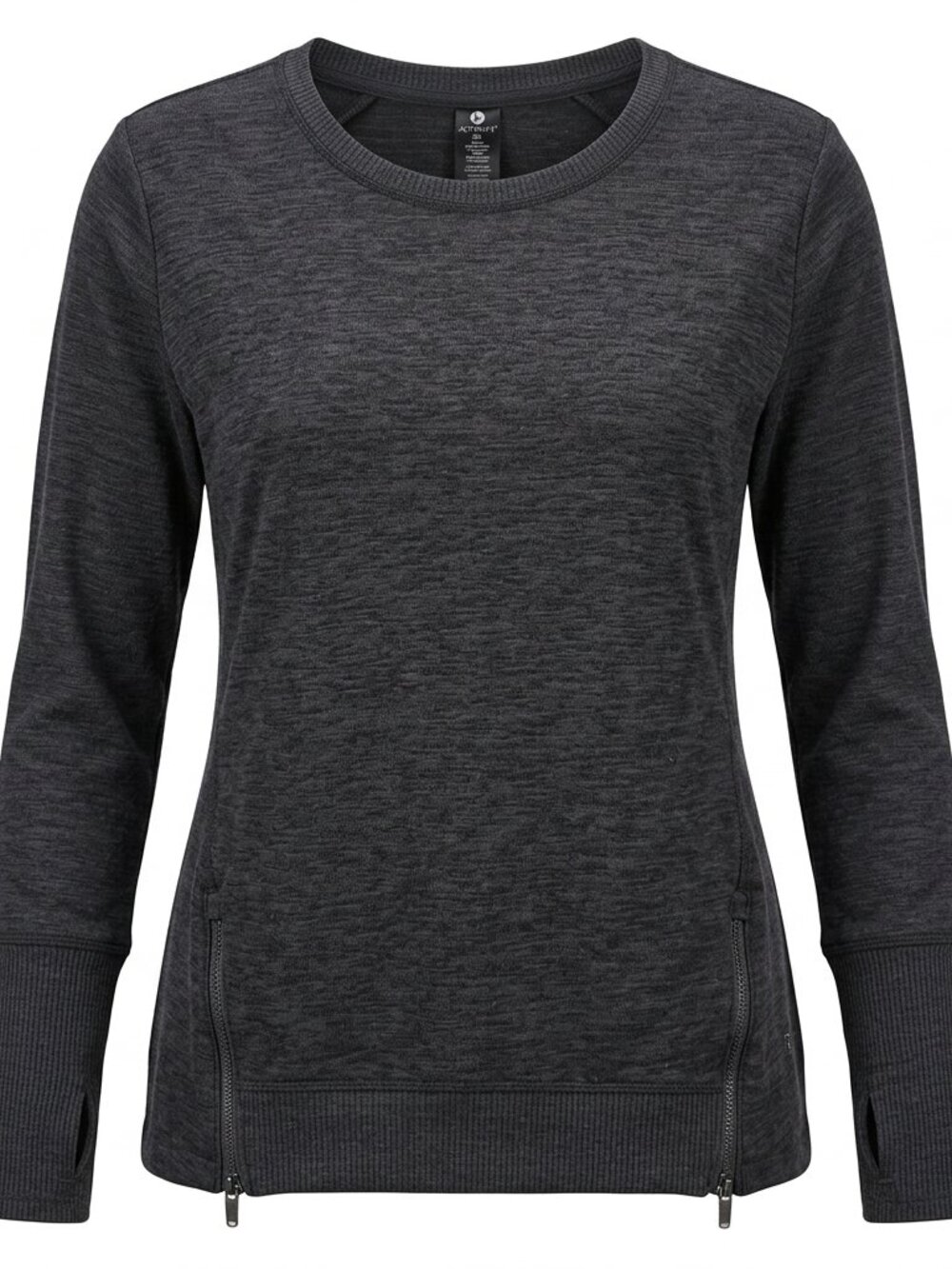 Active Life Dark Gray Long Sleeve Pullover Active Sweater Side Zippers-XXL